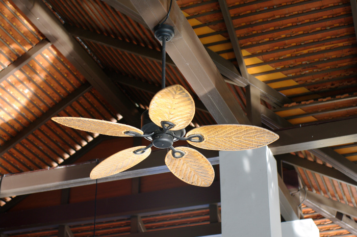 tropical wooden colonial style outdoor ceiling fan